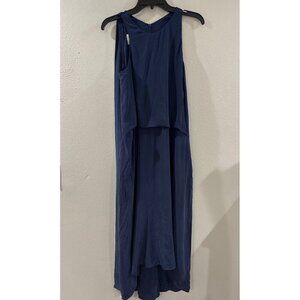 Cedric Charlier 100% Silk Layered Sleeveless Shift Dress navy blue size 6